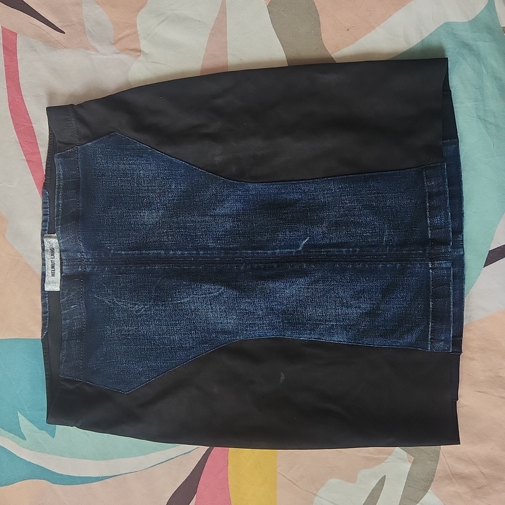Vintage Helmut Lang Denim & Leather Mini Skirt